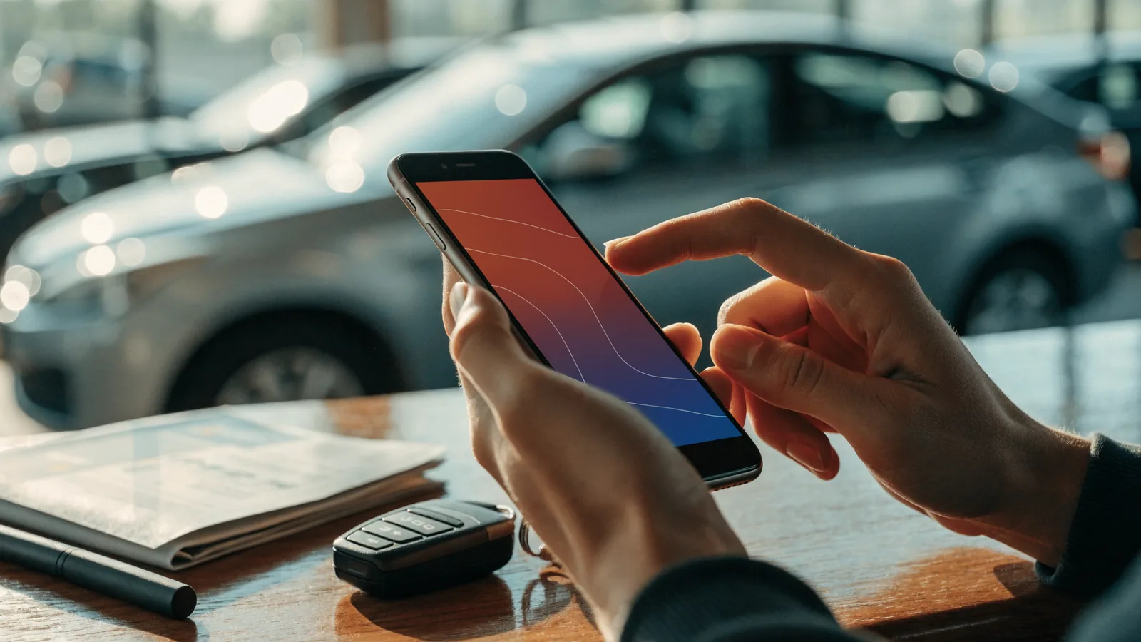 Comprador consultando valores de referência de um seminovo no celular